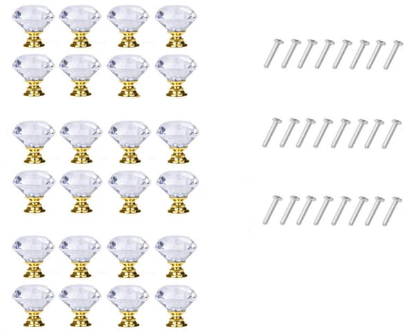 Diamantformade Knoppar i Glas Transparent/Guld 8 st 24 Pack