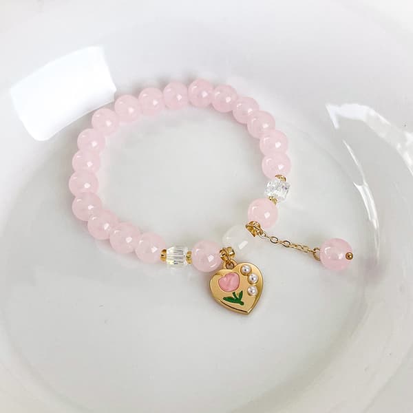 Pink Beads Armbånd Justerbart Hjerte Pink