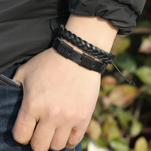 Handgjorda Läderarmband, 5-pack Black
