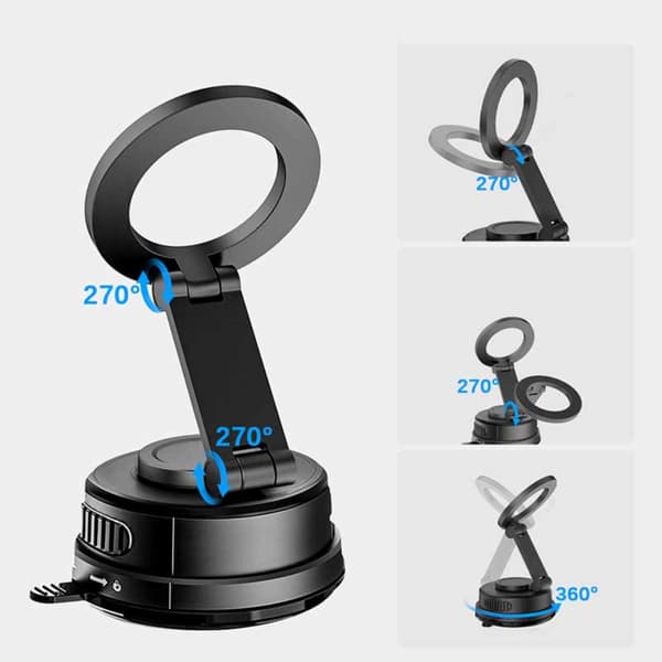 Svart Magnetisk Bilhållare med Sugkopp – Kompatibel med iPhone & Android