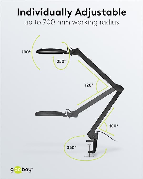 LED-luplampe med klemme, 10 W, sort