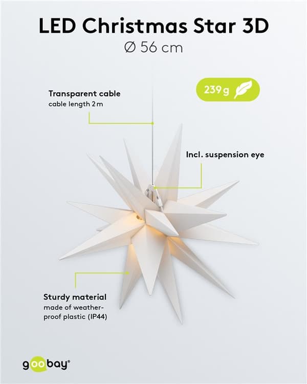 LED-julstjärna 3D, Ø 56 cm, batteridrivet