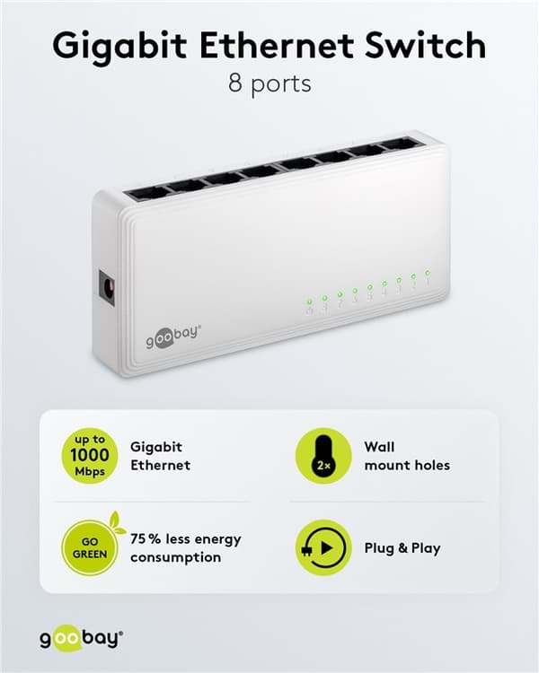 8-port Gigabit Ethernet netværksswitch