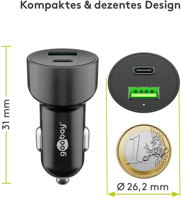 Dobbel USB-billader USB-C™ PD (strømforsyning) (48 W)