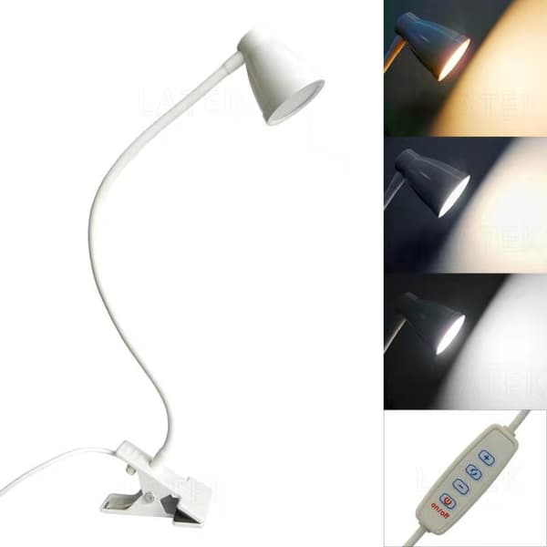 Leselampe med klips, dimming og tre lysfarger White