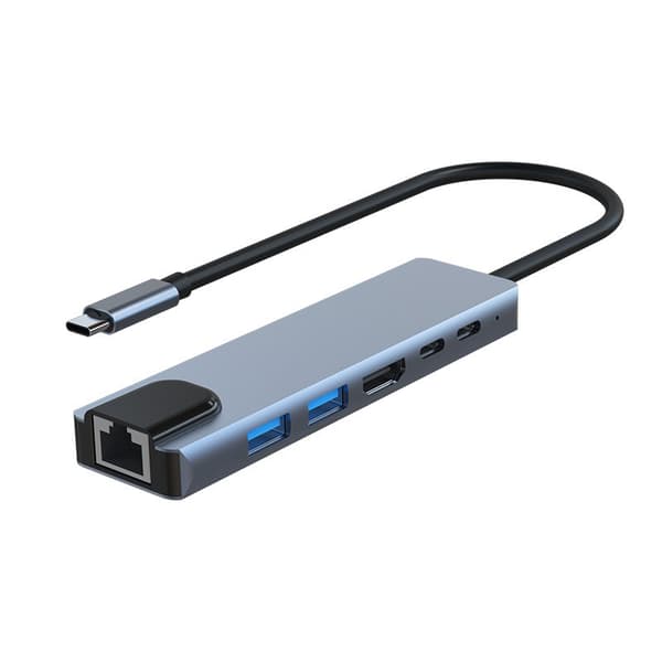 USB-C multiportadapter USB-A, USB-C, HDMI, RJ45 Grey
