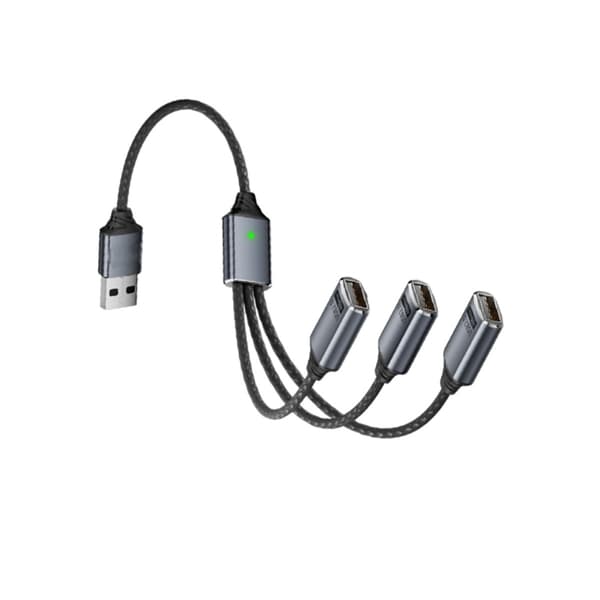 USB 3-i-1 splitkabel - aluminiumlegering flettet USB OTG-adapter til telefon, tablet, computer til opladning og dataoverførsel, grå