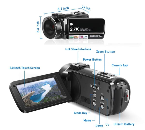 Videokamera 2,7K / 36MP / 16x zoom / IR nattsyn