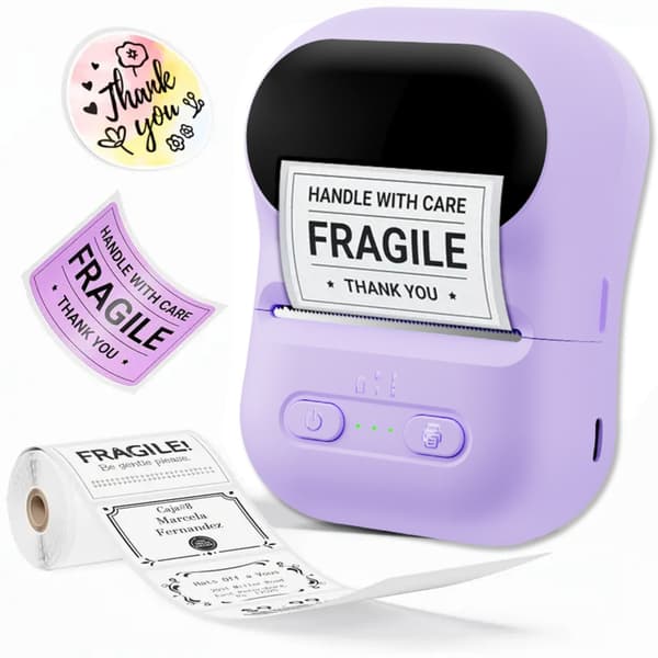 Termisk labelprinter med Bluetooth, Type-C USB og Toprint-app til Android og Apple, 203dpi og justerbar papirbredde Purple