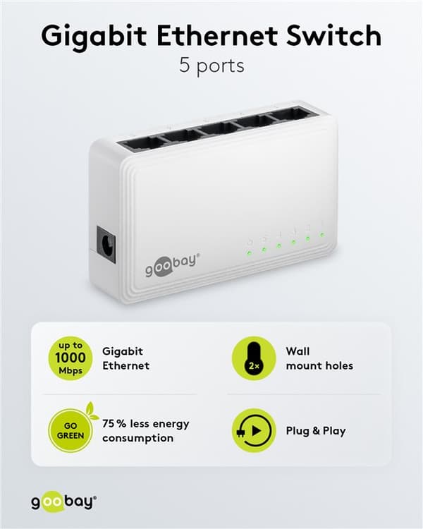 5-port Gigabit Ethernet netværksswitch