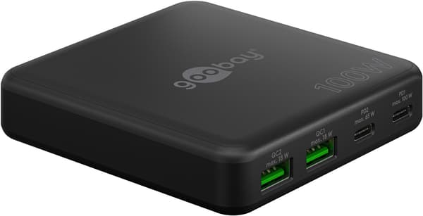 USB-C™ PD GaN multiport-lader (100 W) svart