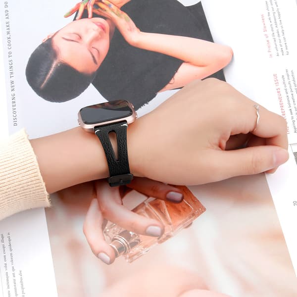 Klockarmband i Äkta Läder för Fitbit Versa Smartklocka Black
