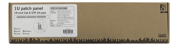 STP patch panel, 24xRJ45, Cat6, 1U, 19", metal, black