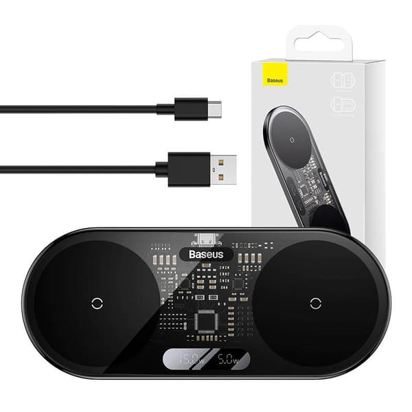 Dual Qi trådløs oplader Baseus Digital LED Display, 20W