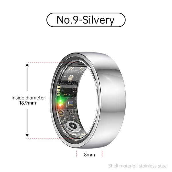 Smart Ring R1000 – Sömnmonitor, Bluetooth 5.0, Blodsyremätare Silver 9