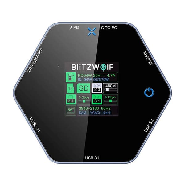 Blitzwolf 8in1 dokkingstasjon BW-TH16 USB 100W LCD Smart Display
