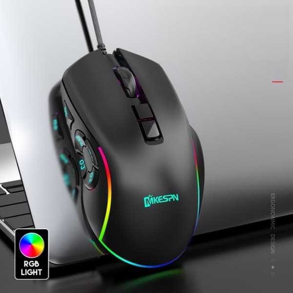 Full Speed 10-Key RGB Wired Gaming Mouse - 12800 DPI, Adjustable Lighting, Ergonomic Design
