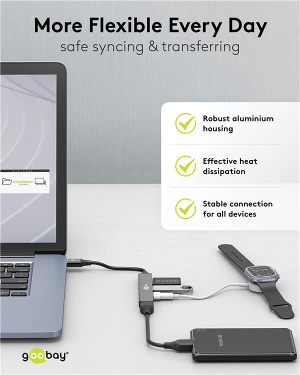 Slim 4-ports USB-hub, USB-A til USB-A, 5 Gbit/s