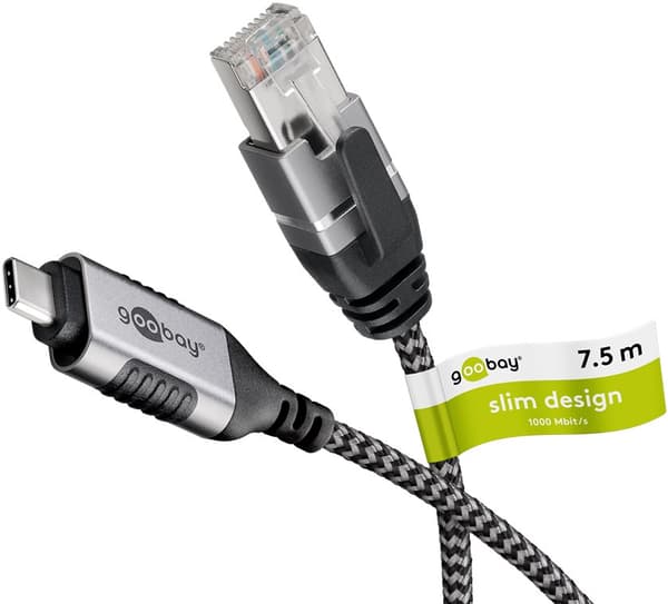 Ethernet-kaapeli USB-C™ 3.1 - RJ45, Slim, 7,5 m