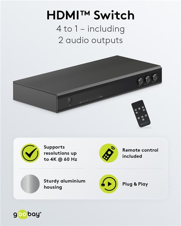 HDMI™ switch box 4 til 1 med lydudgang