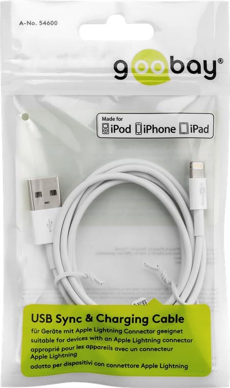 Lightning USB-kaapeli lataamiseen ja synkronointiin, 0,5 m, musta