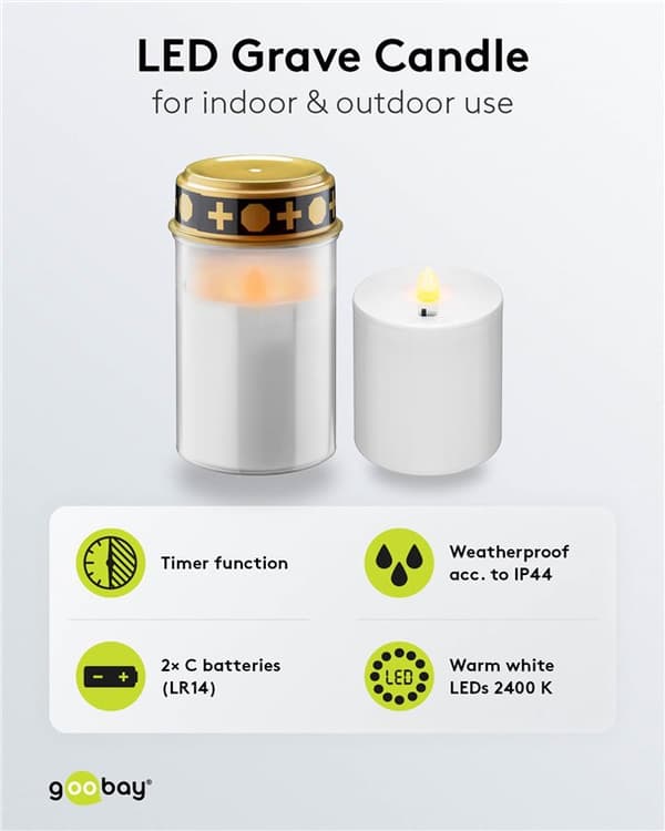 LED gravlys med timer, hvit