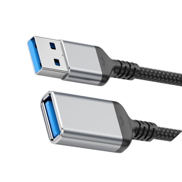 USB 3.0 Förlängningskabel Hane till Hona - Grå Nylonflätad Datakabel, 1/2 Meter 2 m
