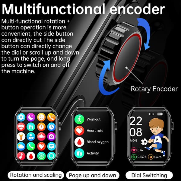Smartklokke med EKG-hjerteovervåking/Bluetooth-ringing/Bluetooth-musikk Black