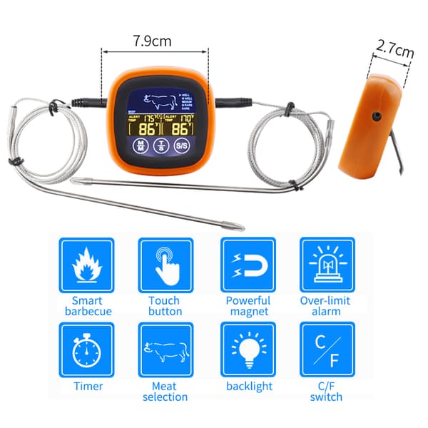 Dual Probe Digitalt Fødevaretermometer Touchscreen Kødtermometer