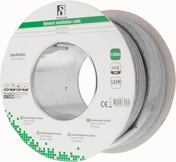 U/UTP Cat6 install cable 100m spool 250MHz Deltacertified