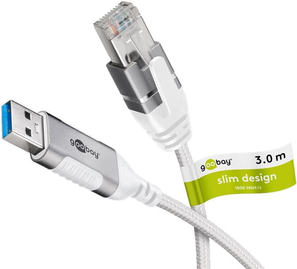 Ethernet-kabel USB-A 3.0 til RJ45, Slim, 3 m