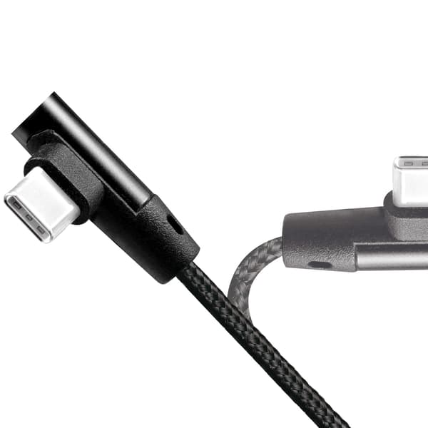 USB-A - USB-C -kaapeli, kulmapunottu, 15 W, 0,3 m, musta