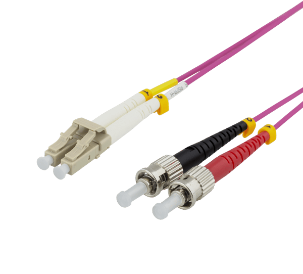 OM4 Fiber cable, LC-ST Duplex, 50/125, 2m, pink