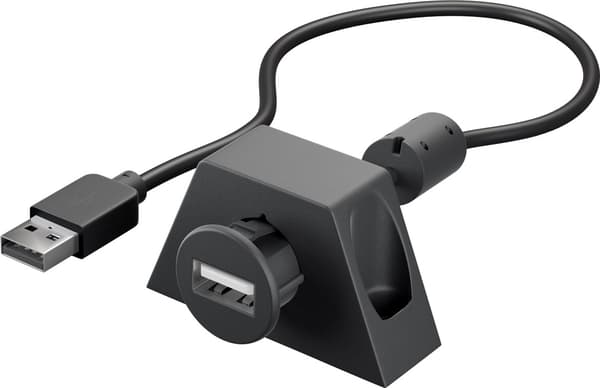 USB-A-förlängningskabel med fästklämma, 0,6 m, svart