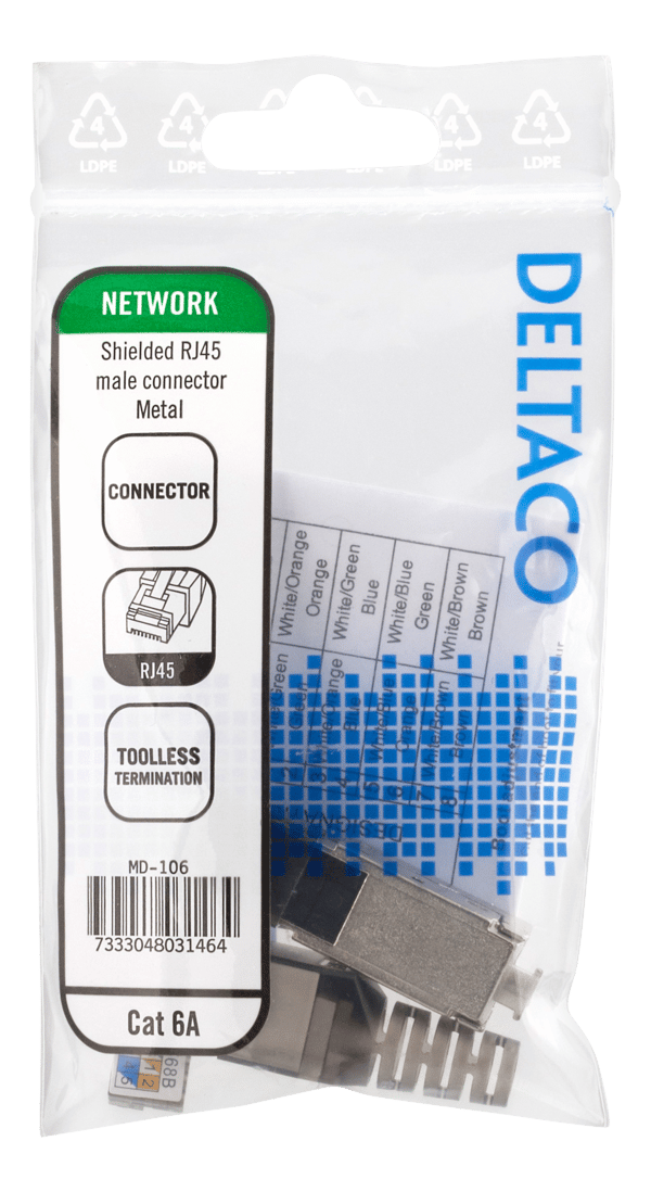 RJ45 plug Cat6A, shielded, tool-less, metal