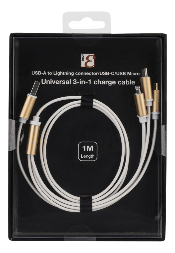 Multi-Charger, USB-C, Lightning, Micro USB, USB-A, 1m, white