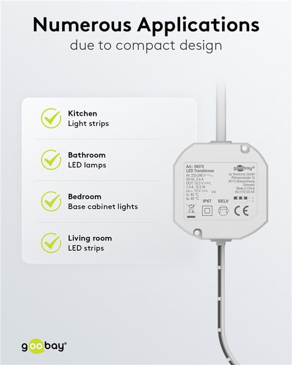 LED-transformer 12 V (DC) (DC), 12 W, IP67