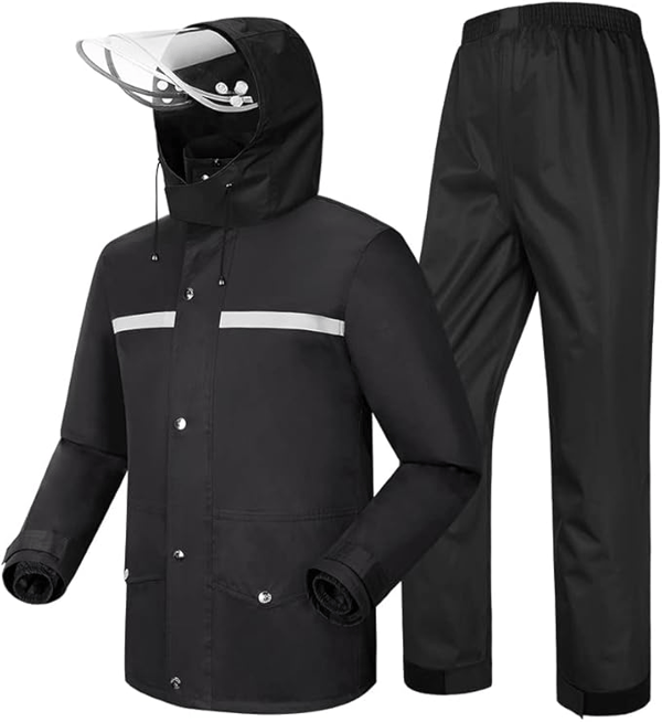 Delad regnrocksset, svart dubbellagers Oxfordduk - Basic Model M XXL