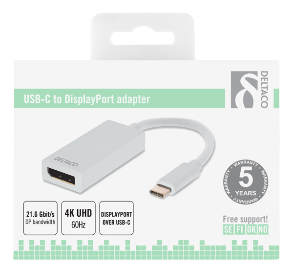 USB 3.1>DisplayPort adapter USB C DisplayPrt 19pin UHD white