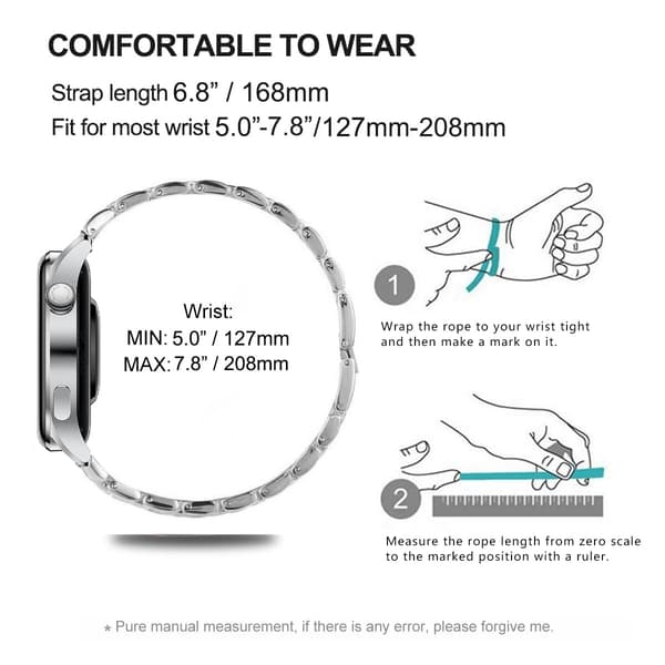 22 mm rustfrit stål urrem til Samsung Huawei Silver