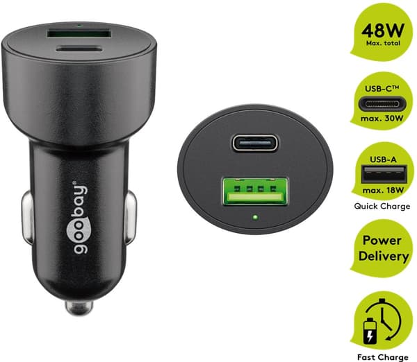 Dobbel USB-billader USB-C™ PD (strømforsyning) (48 W)