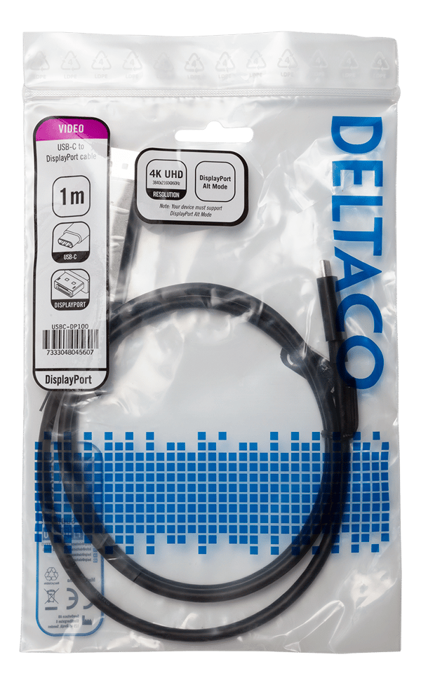 USB-C to DisplayPort cable, 1m, 4K@60Hz, black