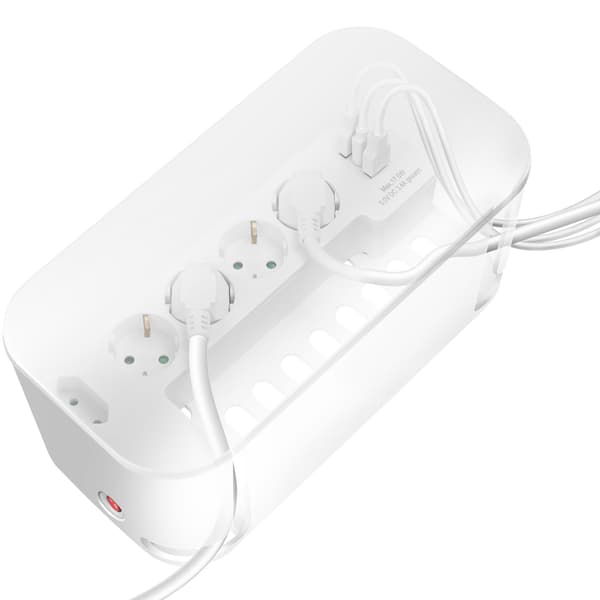 Kabelboks - Kabelskjuler med grenuttak + USB-A/USB-C lading Hvit