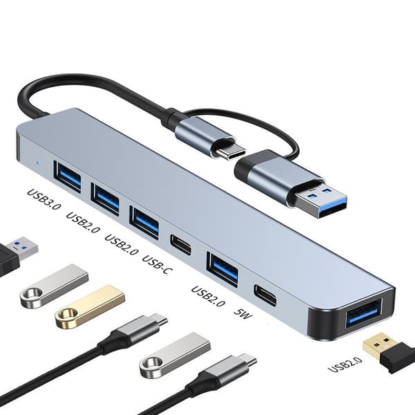 2-i-1 USB-C / USB hub 7 porte USB3.0 til Windows MacOS Grey