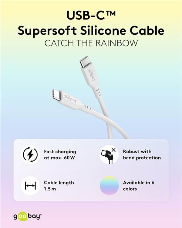 USB-C™-silikonekabel, 1,5 m, hvid