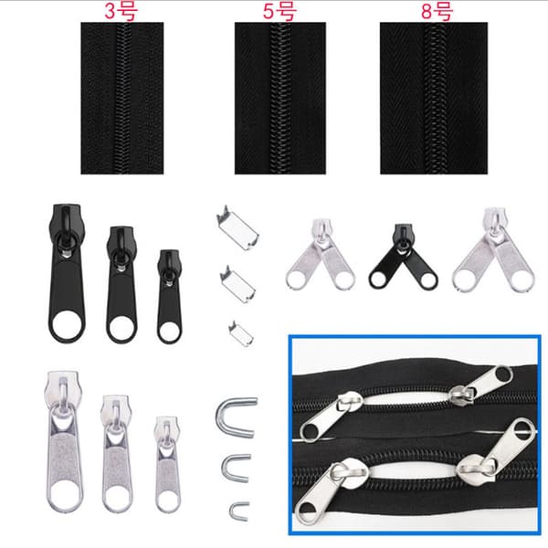87 stk. Sort Nylon Lynlås Sæt #3, #5, #8 - Alsidigt Reparationssæt