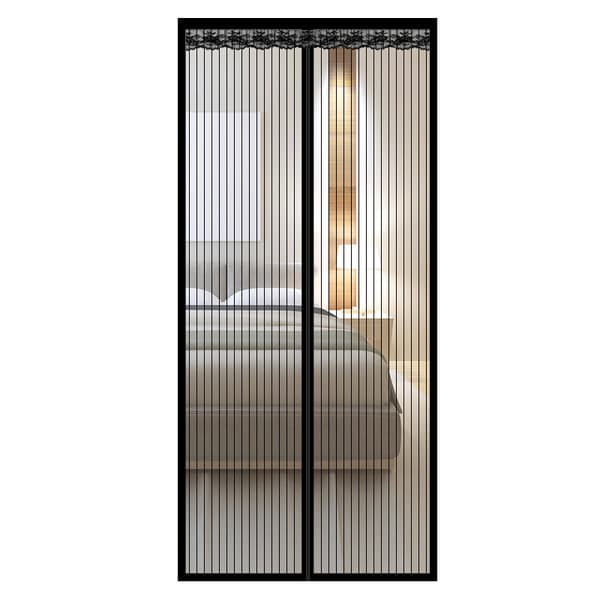 Magnetisk skærmdørsgardin, stribet polyester, 9 par spænder, 90x220 cm