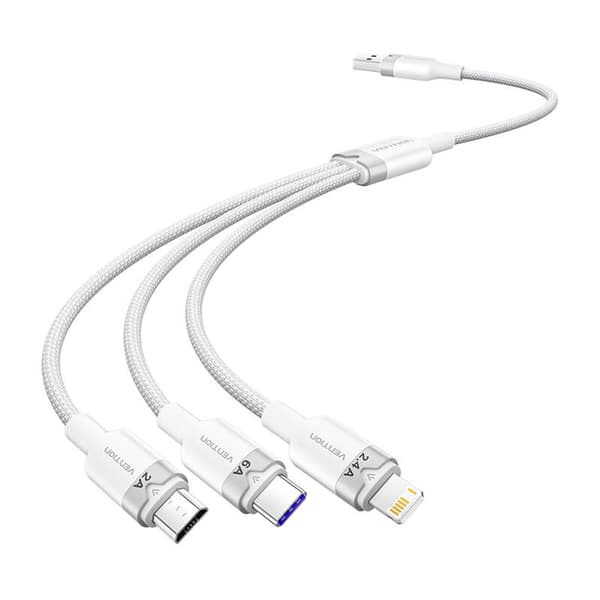 USB 2.0 A til 3-i-1 6A kabel Ventilation CTRWG 1.5M (hvid)