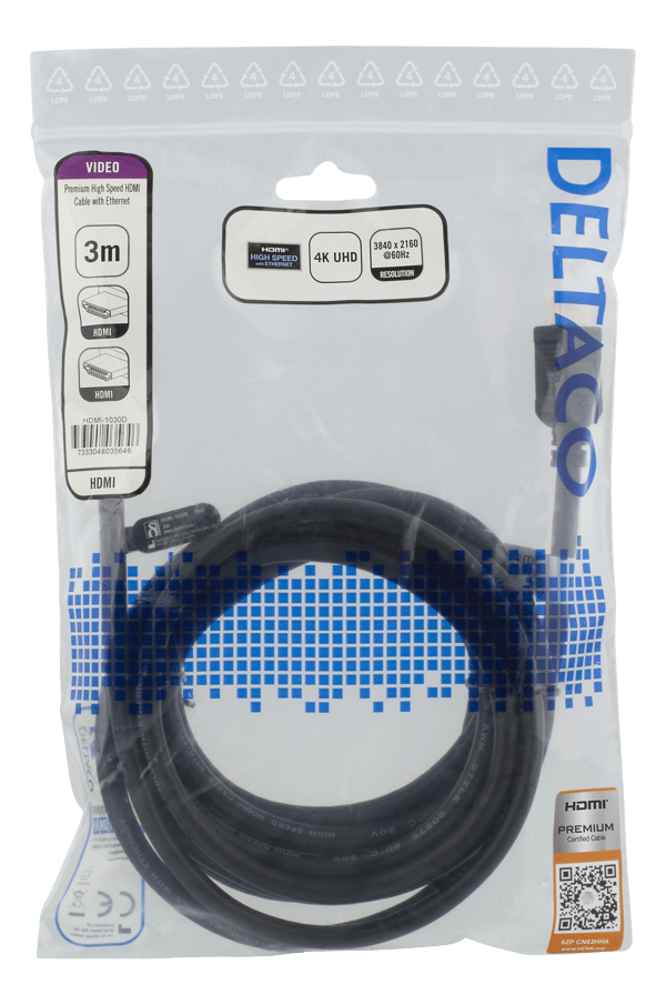 High-Speed Premium HDMI cable, 3m, Ethernet, 4K UHD, black