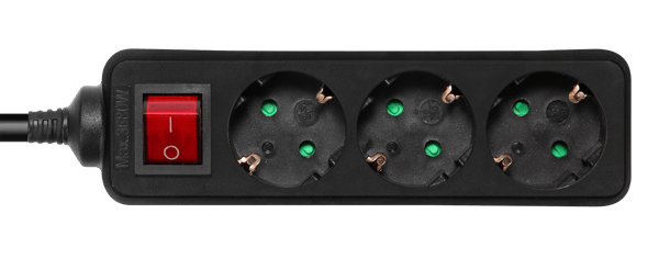 Earthed power strip power switch, 3x CEE 7/3, 1x CEE 7/7 3m